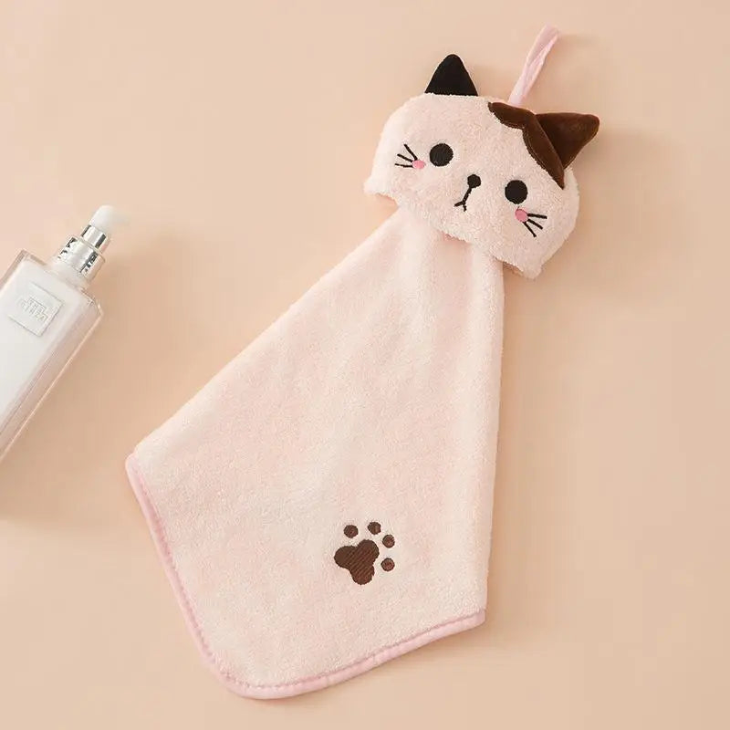 Cute Cat Hanging Hand Towel – Soft Coral Velvet Dishcloth