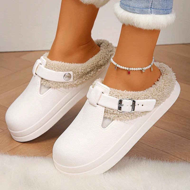 Fluffy Clogs Slippers Women Winter Warm EVA Waterproof Non-Slip