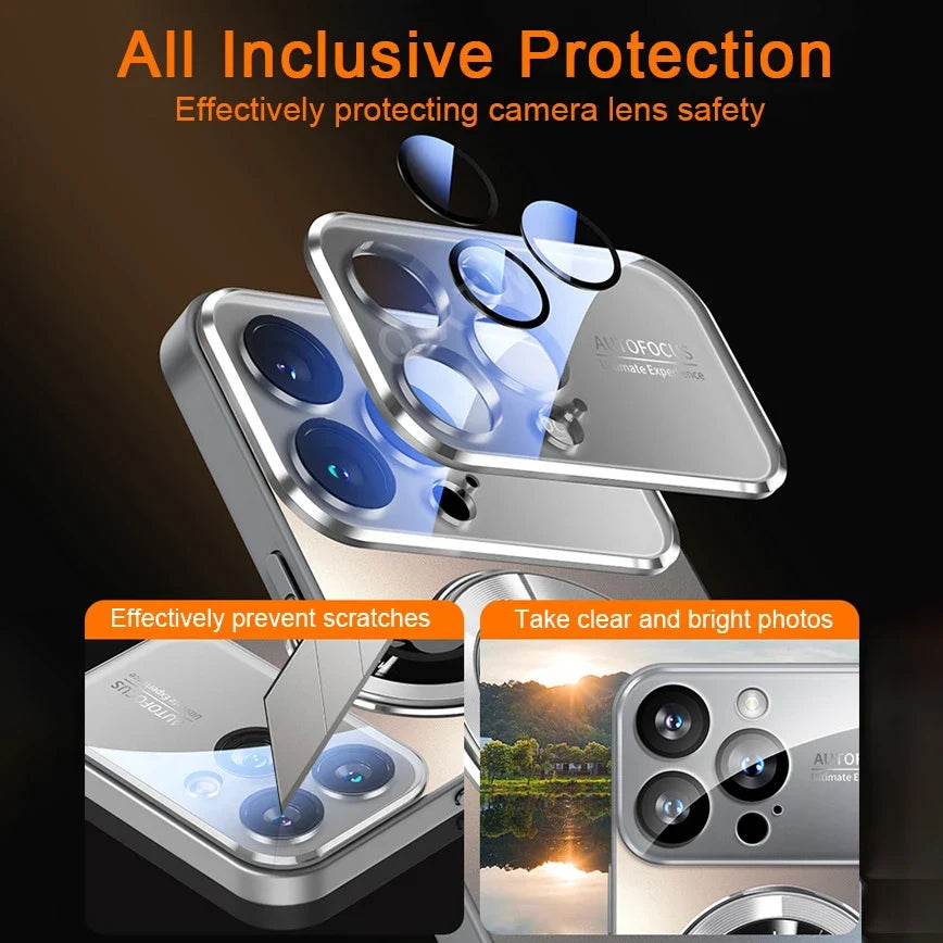 MagSafe Glass iPhone Case with Magnetic Ring & Camera Protector
