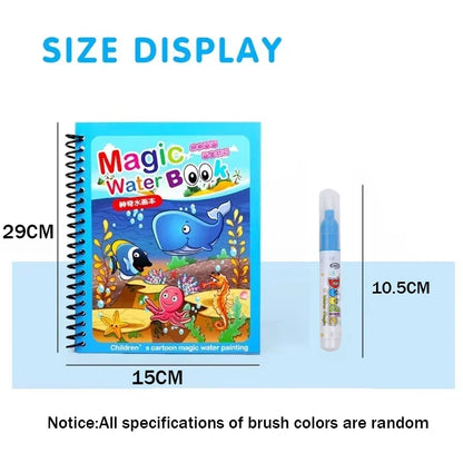 Magic Water Coloring Book for Kids with Water Pen – Animal Cartoon Reusable Drawing Book