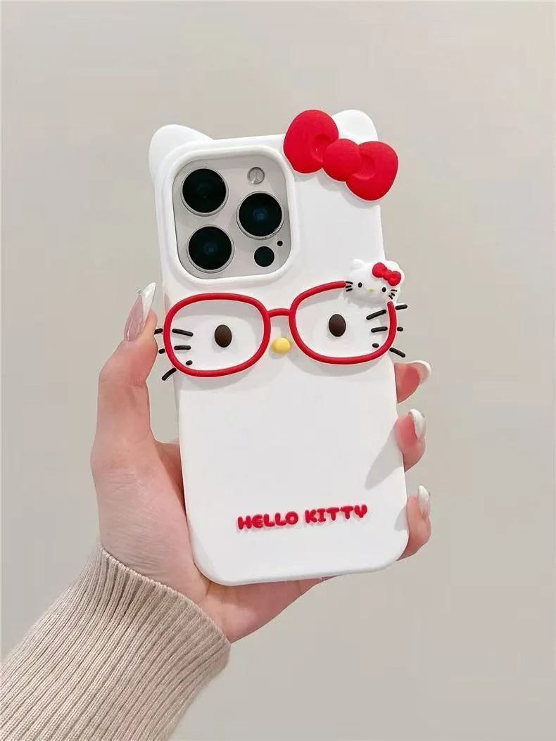 3D Hello Kitty Glasses Silicone iPhone Case – iPhone 4 to 17 Pro Max