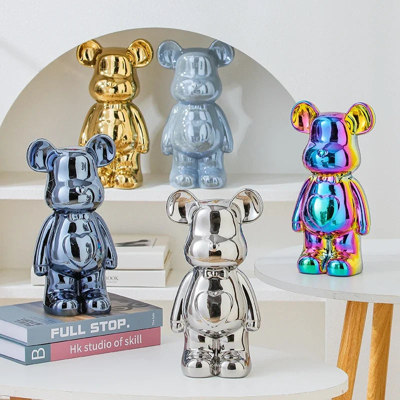 Bear Brick Ceramic Statue – Holographic Iridescent Bear Figurine Decor