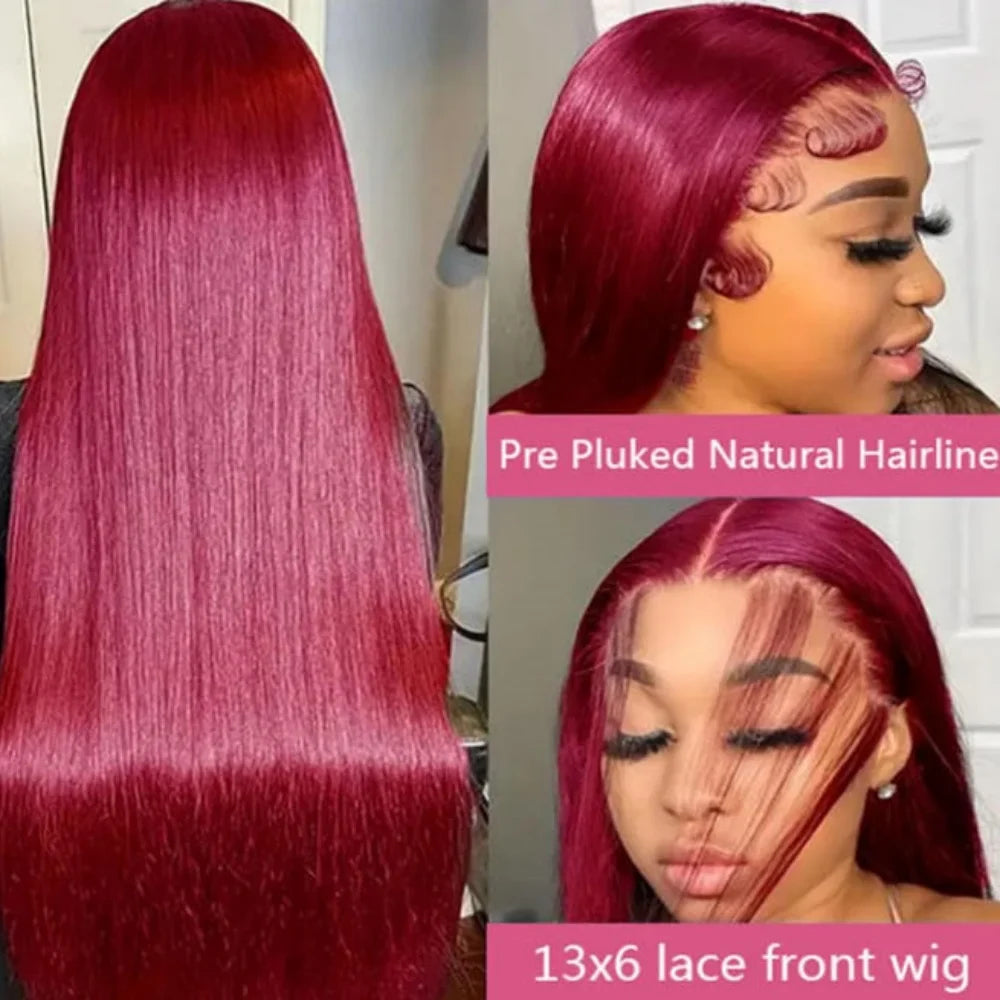 13x4 HD Lace Front Wig – 99J Burgundy Straight Human Hair, 250% Density