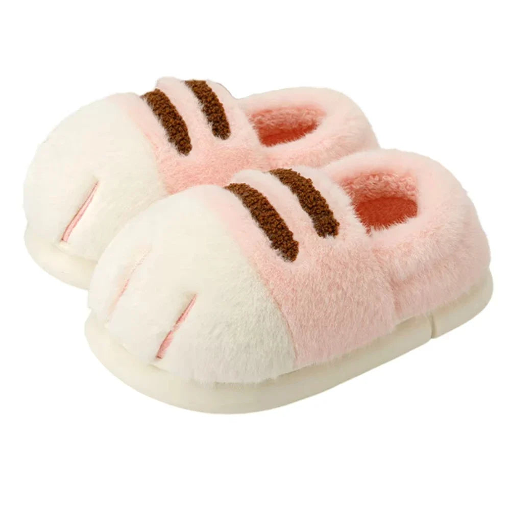 Cat Paw Fuzzy Slippers for Women – Cute Plush Non-Slip House Shoes