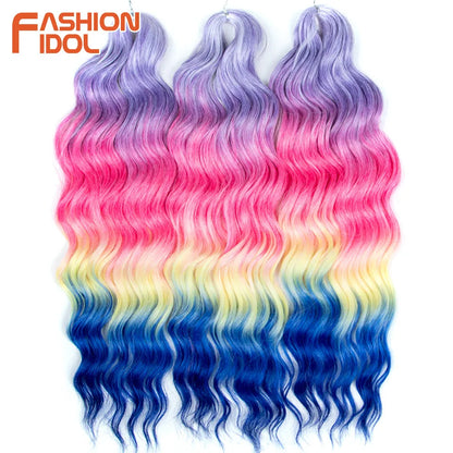 24 Inch Water Wave Crochet Braiding Hair Extensions – Synthetic Ombre