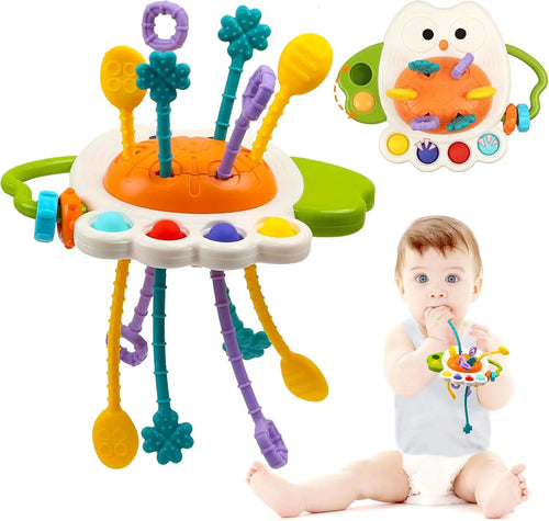 Baby Pull String Sensory Toy – Silicone Teething Rattle