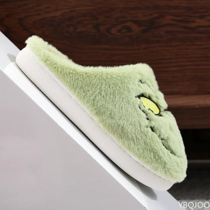 Green Grinch Plush Slippers for Women – Cozy Indoor House Shoes
