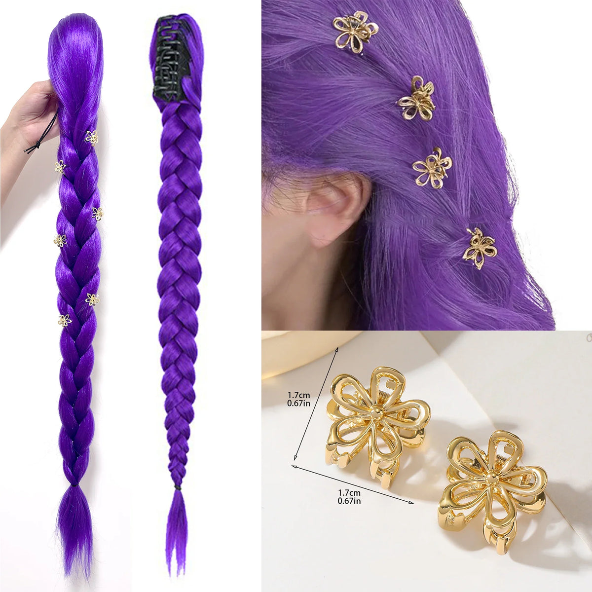 Purple Braided Clip Ponytail Hair Extension – 26 Inch Long Braid Hairpiece
