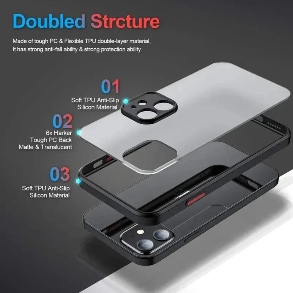 Shockproof iPhone Case – Armor Matte Cover with Silicone Bumper