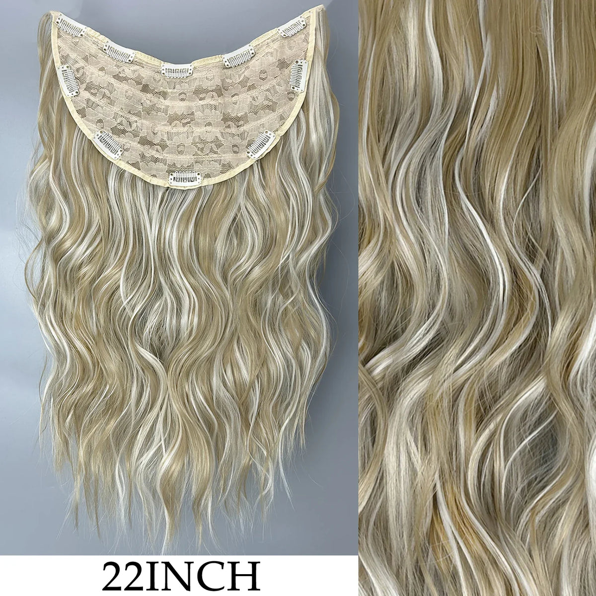 Clip-In Hair Extensions 7pcs 16 Clips Wavy Synthetic 24 Inch