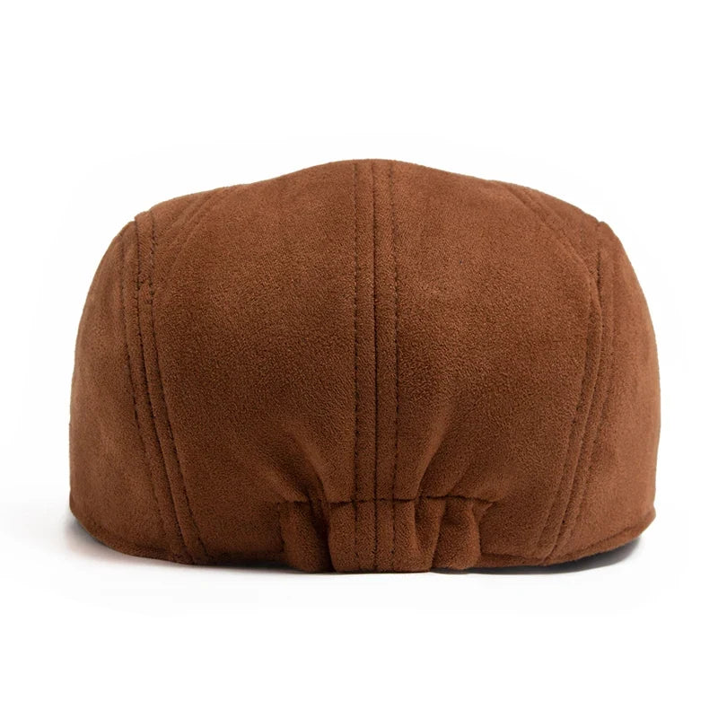 Suede Flat Cap Newsboy Beret – Vintage Winter Hat for Men & Women