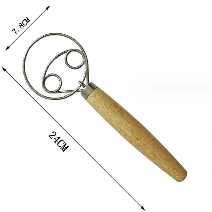Danish Dough Whisk – Stainless Steel with Wooden Handle