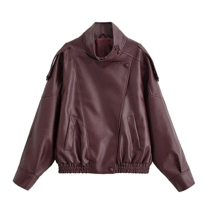 Women's Oversized Faux Leather Moto Jacket
