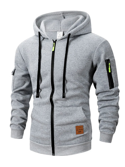 Men's Zip-Up Hoodie Sweatshirt – Slim Fit with Sleeve Pocket