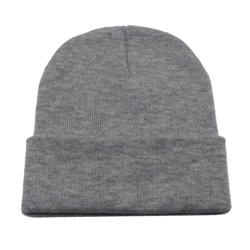 Solid Knit Beanie – Unisex Cuffed Winter Skull Cap