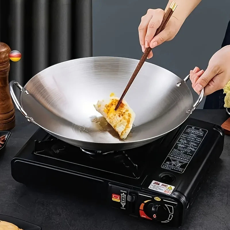 Large Stainless Steel Wok with Dual Handles – Uncoated