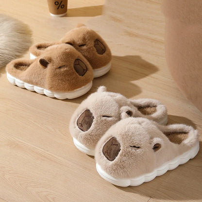 Capybara Plush Slippers – Cute Fuzzy Warm House Shoes