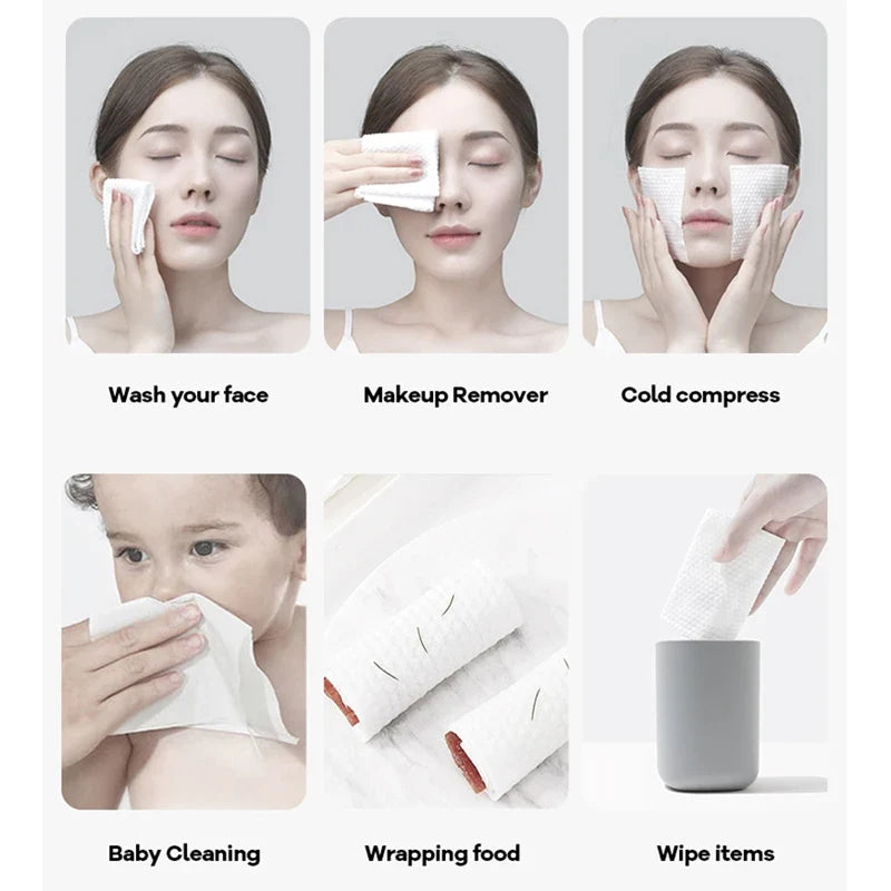 Disposable Face Towels 100pcs – Wet & Dry Cotton Cleansing Wipes