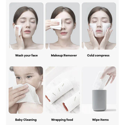 Disposable Face Towels 100pcs – Wet & Dry Cotton Cleansing Wipes