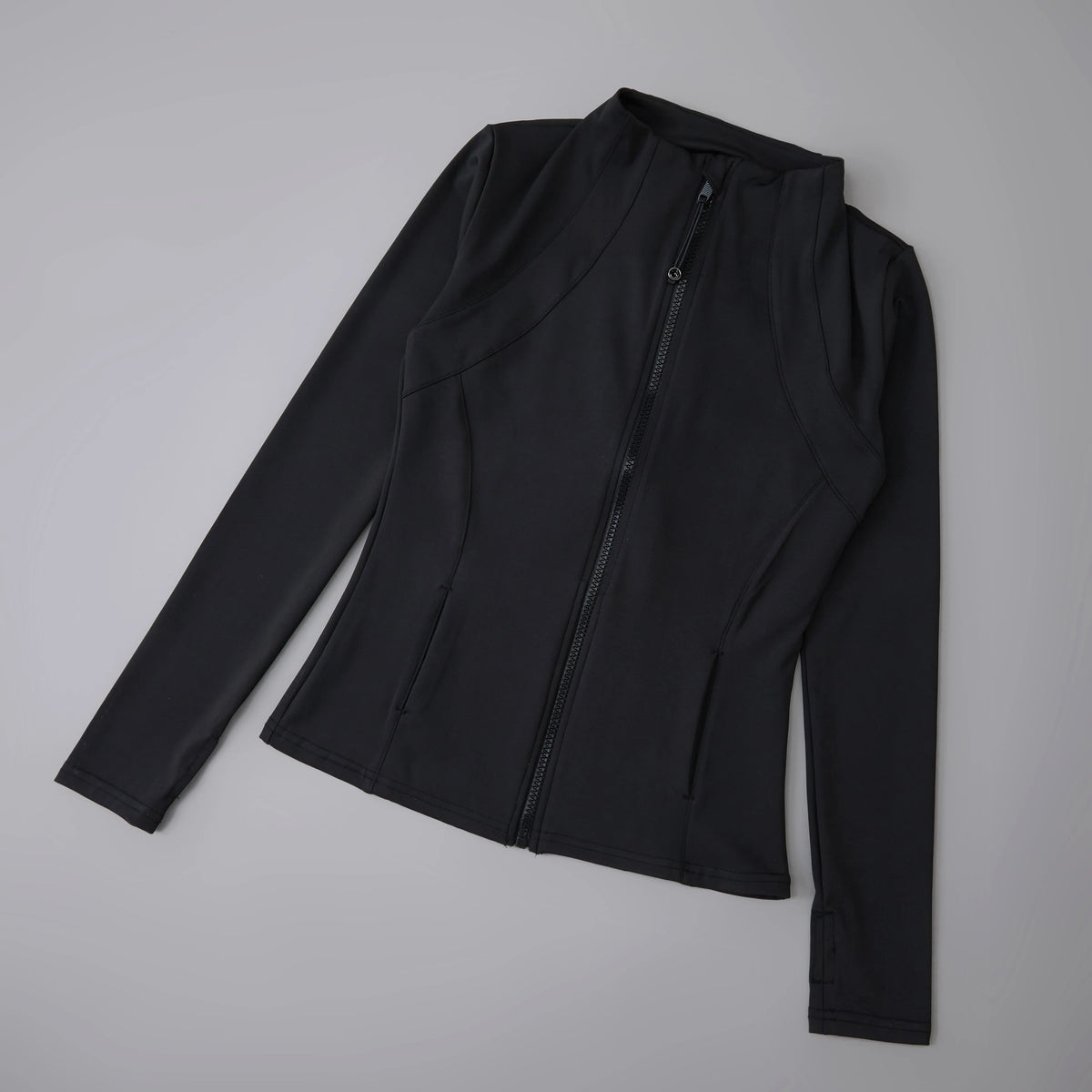 Women's Zip-Up Athletic Jacket with Thumb Holes – Slim Fit Running Top