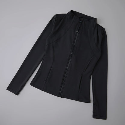 Women's Zip-Up Athletic Jacket with Thumb Holes – Slim Fit Running Top