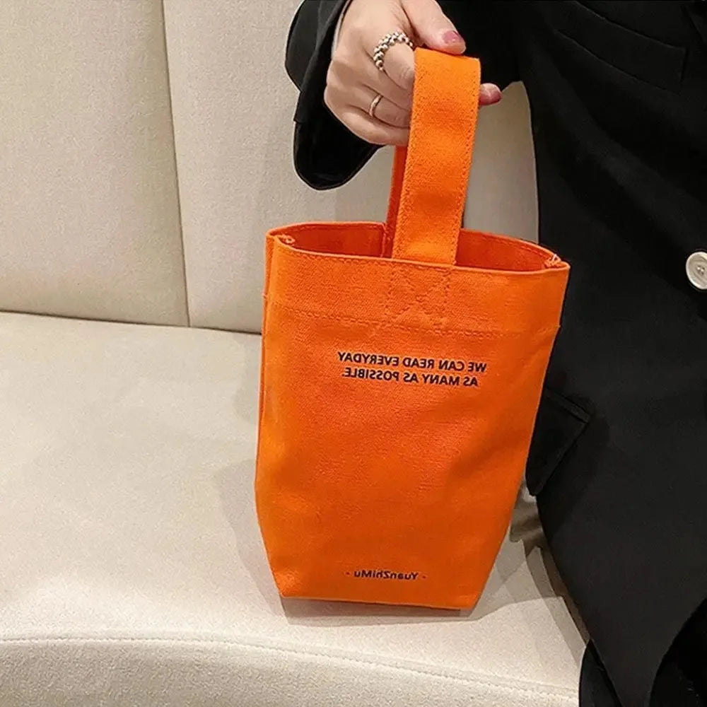 Canvas Tote Bag with Letter Print Casual Shoulder Handbag