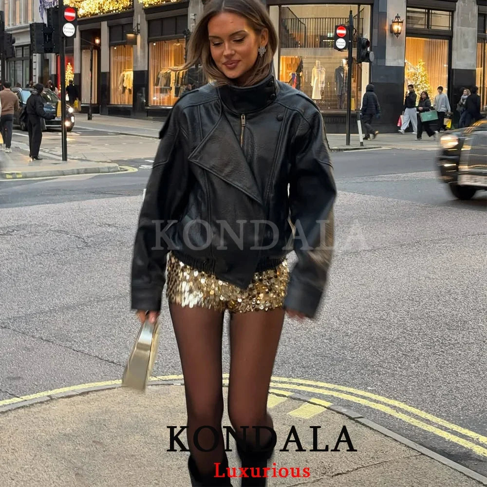 Women's Oversized Faux Leather Jacket – Casual Chic Button Coat