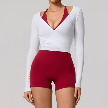 Women's Long Sleeve Wrap Yoga Top – Breathable Activewear