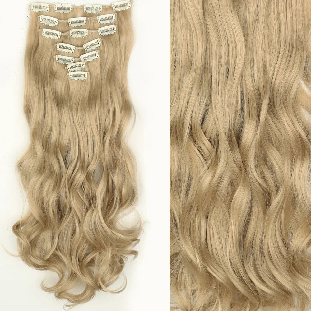 Clip-In Hair Extensions 7pcs 16 Clips Wavy Synthetic 24 Inch