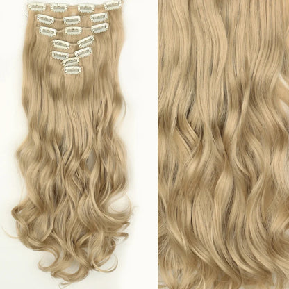 Clip-In Hair Extensions 7pcs 16 Clips Wavy Synthetic 24 Inch