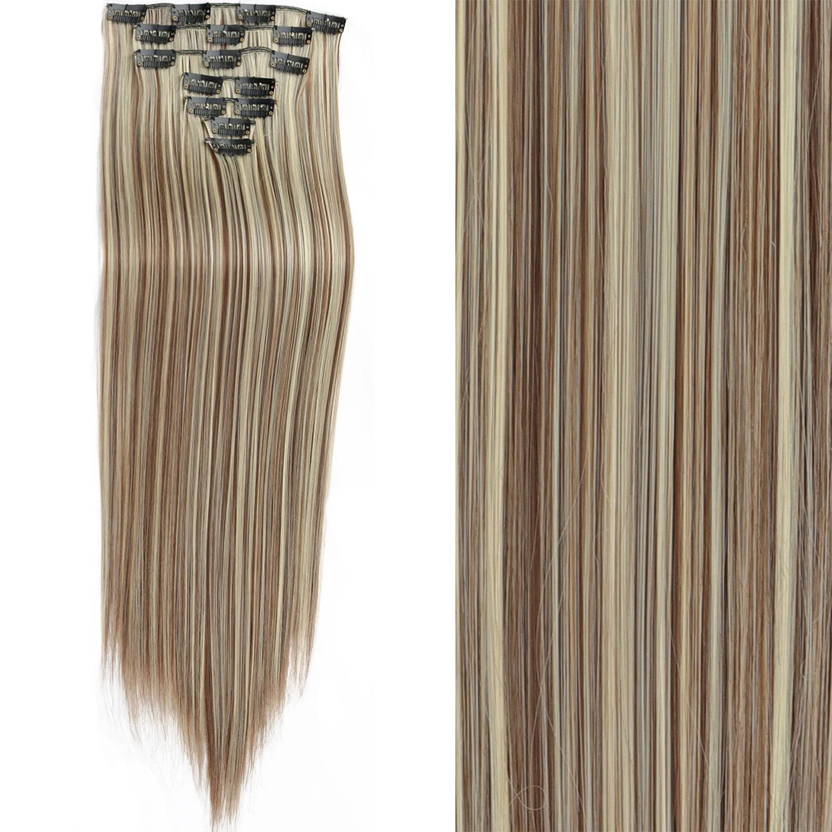 Clip-In Hair Extensions 7pcs 16 Clips Wavy Synthetic 24 Inch