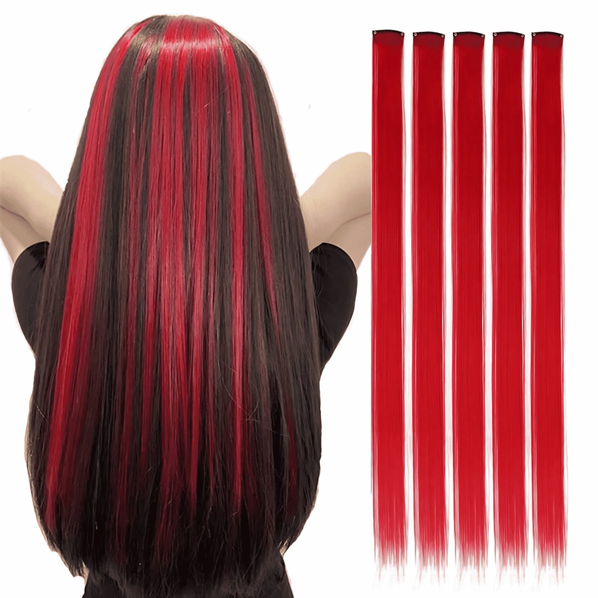 Clip-In Hair Extensions – 5pcs Colorful Straight Synthetic