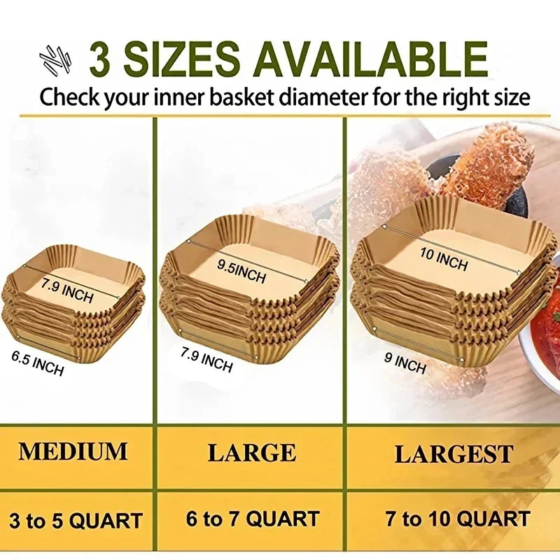 Air Fryer Parchment Paper Liners – Round & Square, 50–300 Pcs