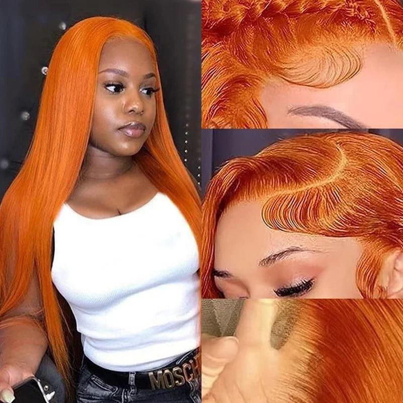 Ginger Orange Straight Lace Front Wig Human Hair – #350 HD Lace, 13x4 & 13x6