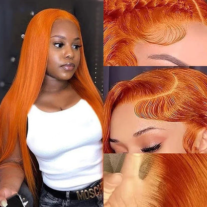 Ginger Orange Straight Lace Front Wig Human Hair – #350 HD Lace, 13x4 & 13x6