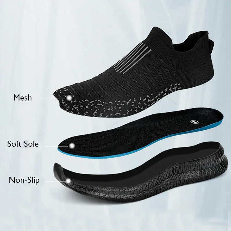 Men's Slip-On Knit Sneakers – Lightweight & Breathable Walking Shoes