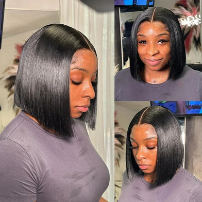 Straight Bob Lace Front Wig 13x4 Brazilian Remy Human Hair 220% Density