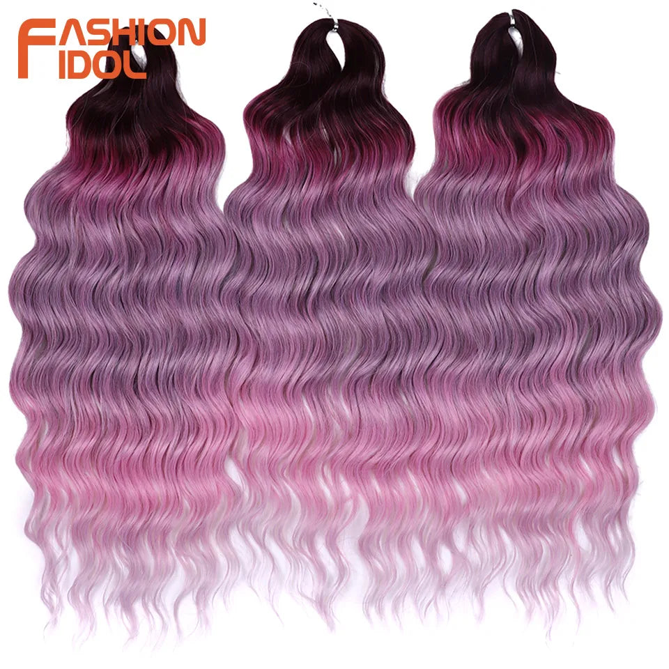 24 Inch Water Wave Crochet Braiding Hair Extensions – Synthetic Ombre