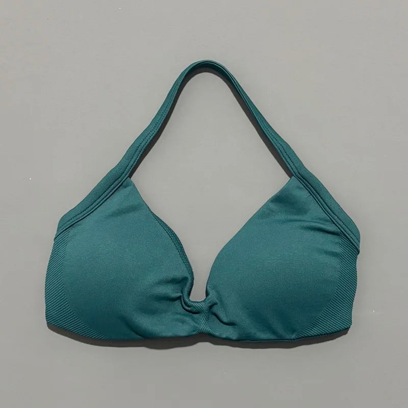 Seamless Halter Sports Bra – Women's Push-Up Gym Bra