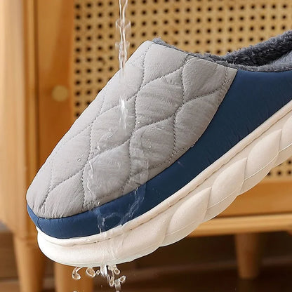 Waterproof Winter Slippers – Quilted Fur-Lined House Shoes for Men & Women