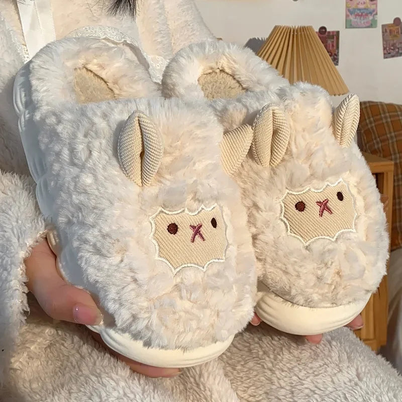 Fluffy Cartoon Plush Slippers – Warm Indoor House Shoes for Women & Men