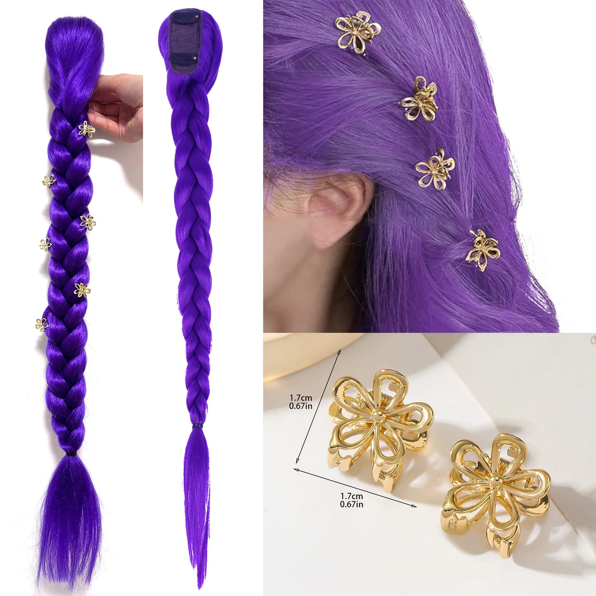 Purple Braided Clip Ponytail Hair Extension – 26 Inch Long Braid Hairpiece