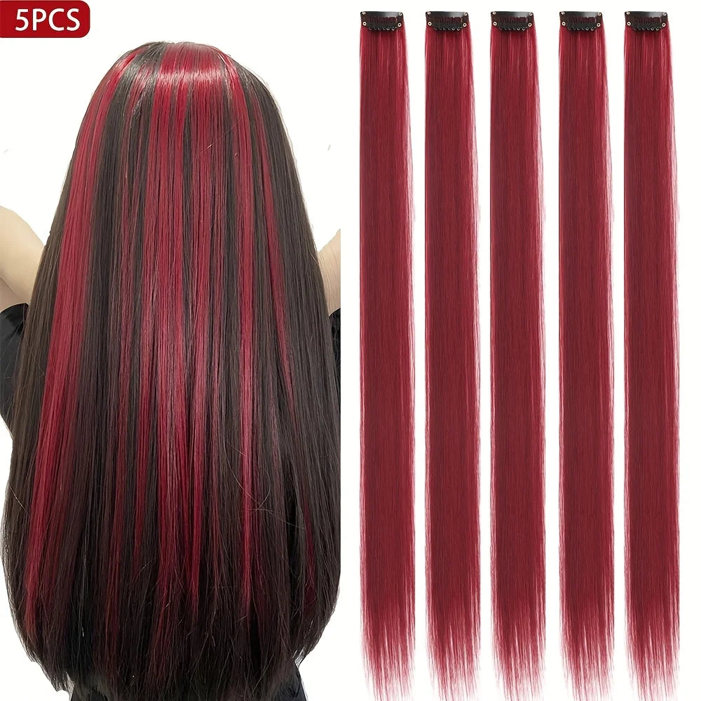 Clip-In Hair Extensions – 5pcs Colorful Straight Synthetic
