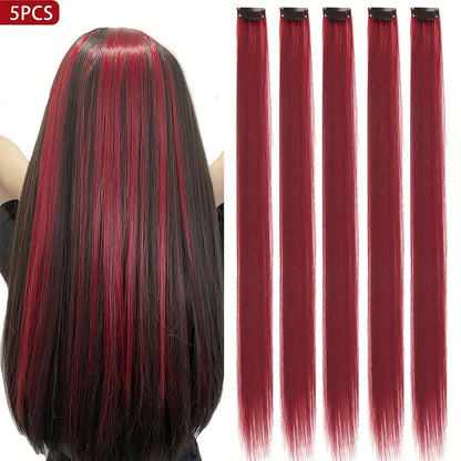Clip-In Hair Extensions – 5pcs Colorful Straight Synthetic
