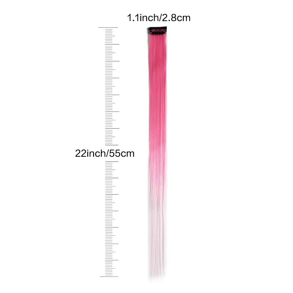 Clip-In Hair Extensions 6pcs – Colorful Highlight Streaks with Tinsel, 22 Inches