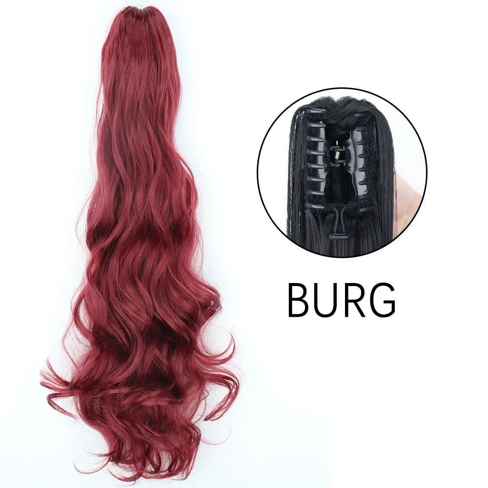 Claw Clip Ponytail Extension 24 Inch Wavy Synthetic Hair Heat Resistant