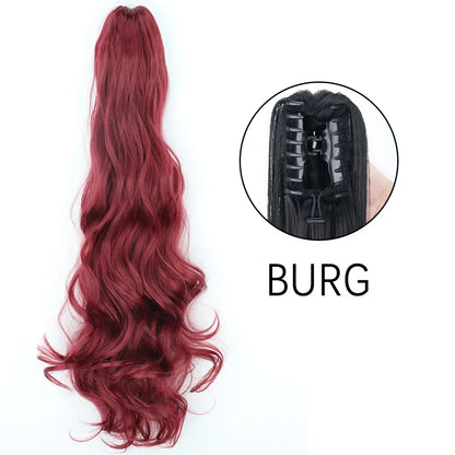Claw Clip Ponytail Extension 24 Inch Wavy Synthetic Hair Heat Resistant