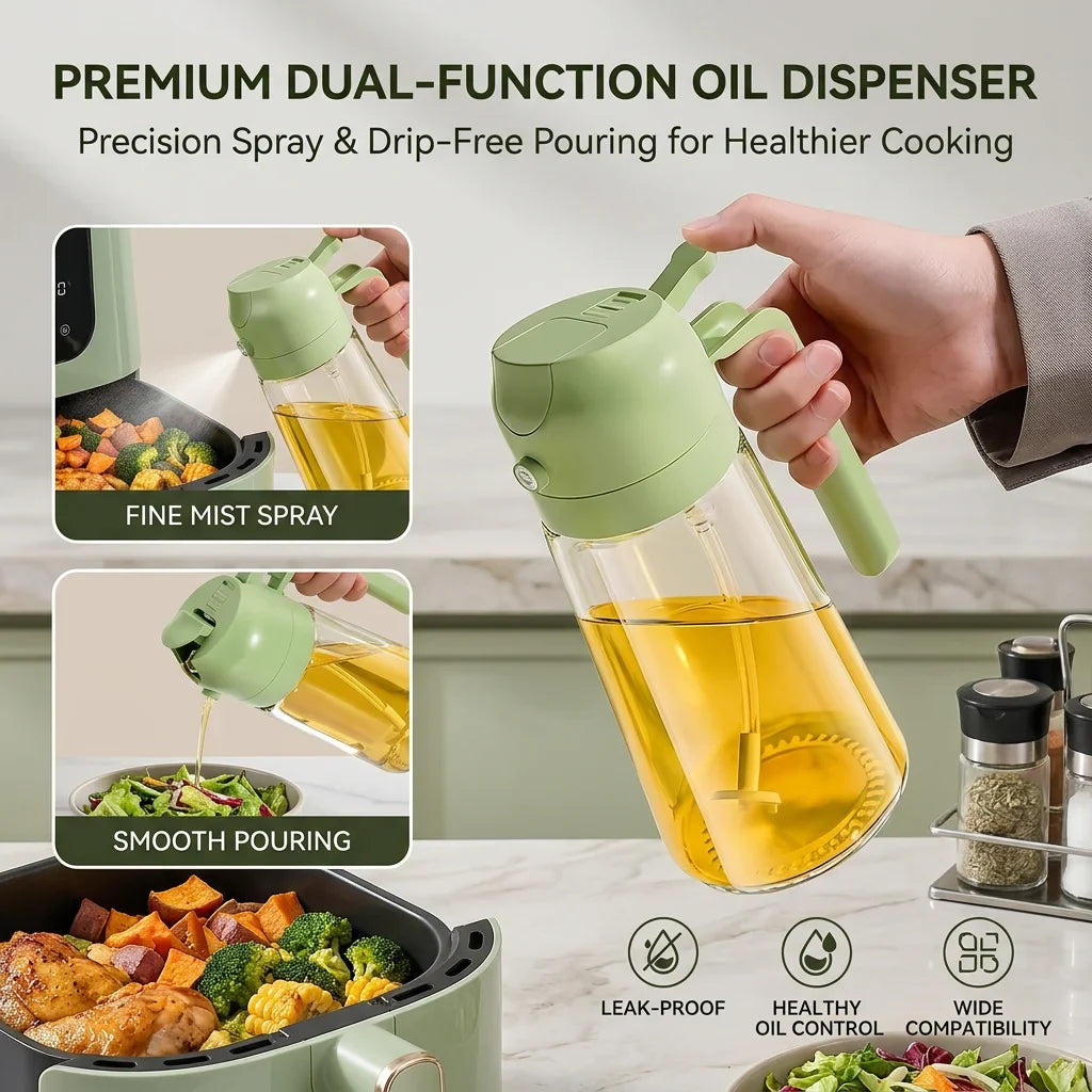 2-in-1 Oil Dispenser Bottle with Sprayer – 16.9 oz & 6.8 oz