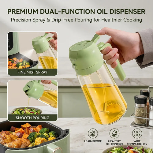 2-in-1 Oil Dispenser Bottle with Sprayer – 16.9 oz & 6.8 oz