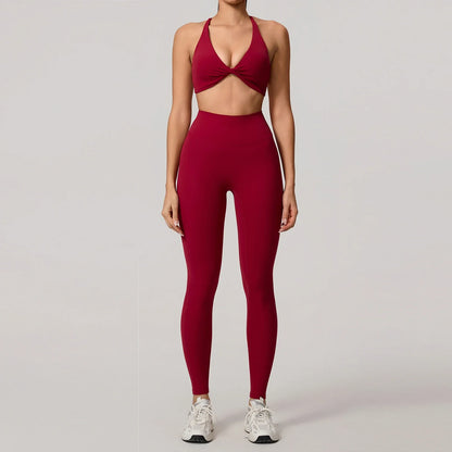 Women's 2-Piece Yoga Set – Long Sleeve Crop Top & Shorts